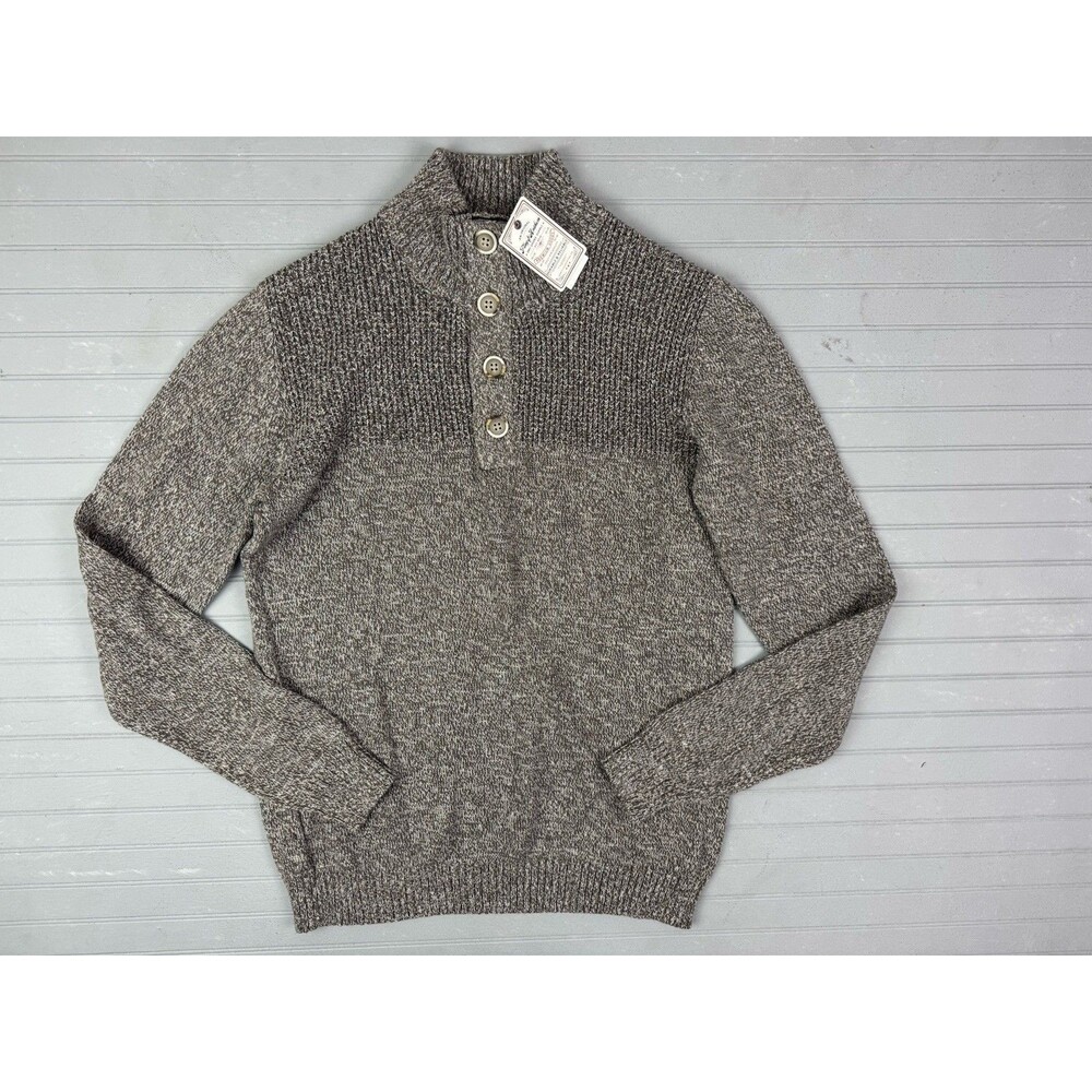 Flag & Anthem Size S Mens Sweather Brown Heather 1/4 Button Front Pullover
